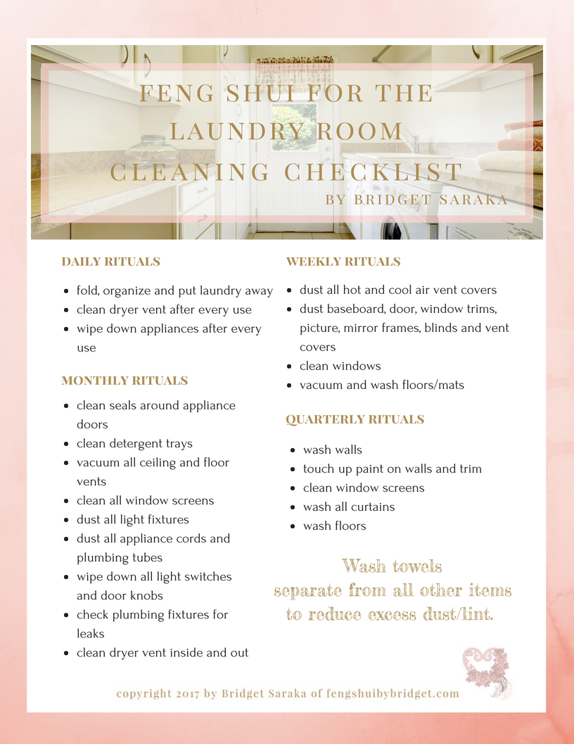 Feng Shui for the Laundry Room Cleaning Checklist Printable