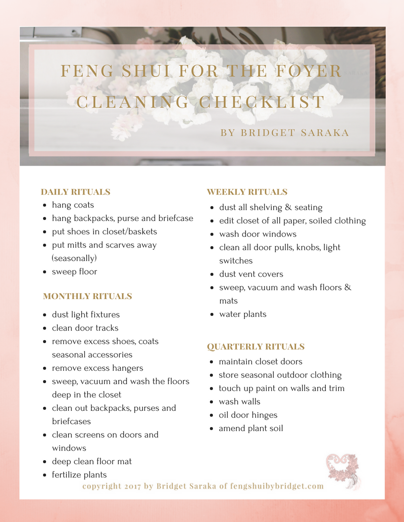 Feng Shui for the Foyer Cleaning Checklit Printable