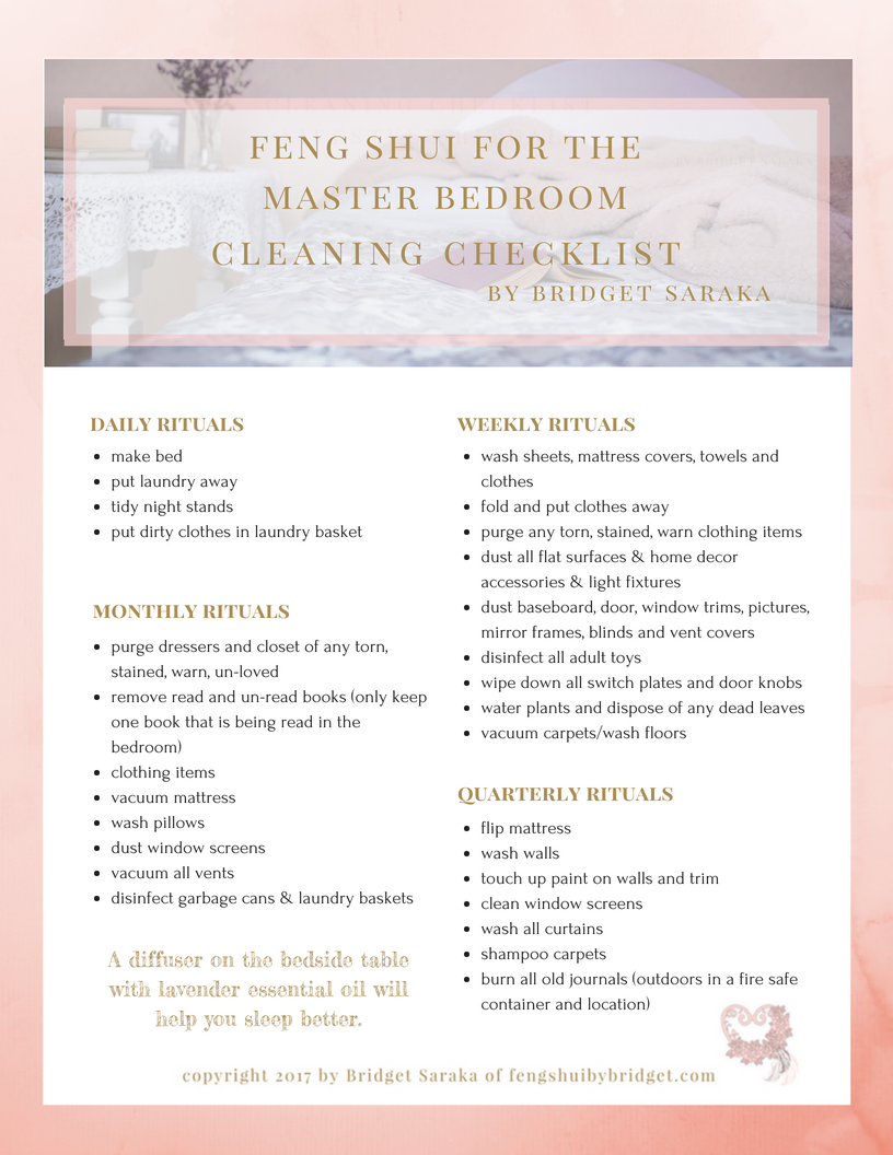 Feng Shui for the Master Bedroom Cleaning Checklist